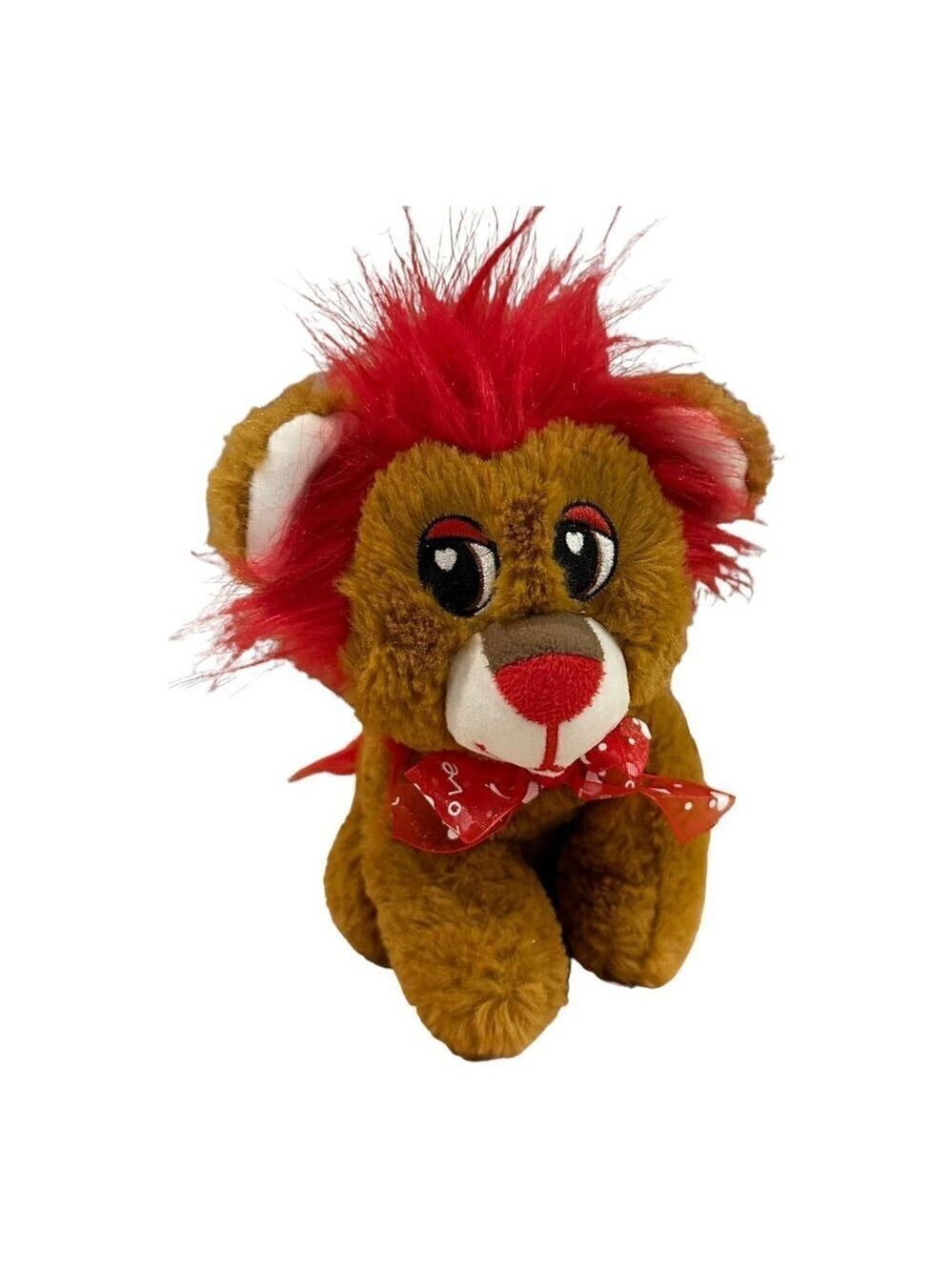 Valentine Lion Red Mane Plush Stuffed Animal 7 in Toy Hearts Ribbon Homerbest